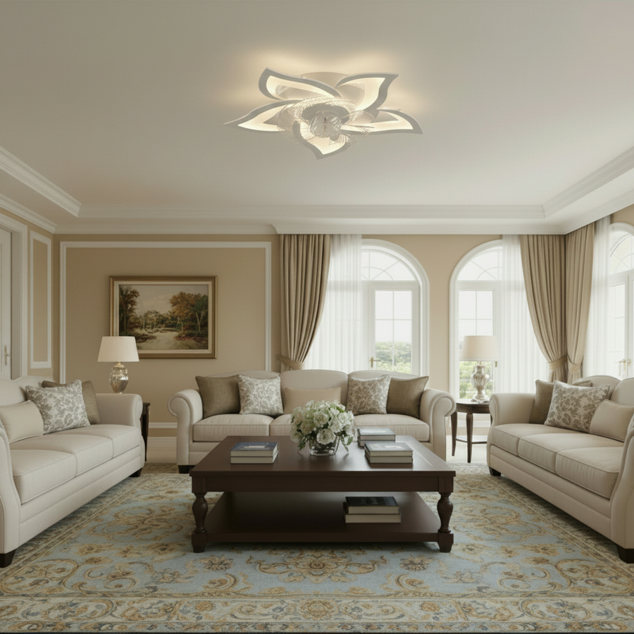 DAFIA Fan Lampadario LED con Telecomando, 49W, D85cm, Luce Fredda/Neutra/Calda, Metallo e Plastica, Bianco