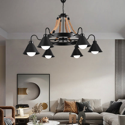 Lustra Vintage cu Franghie LV584/6BK, 6xE27 Lemn Inchis Lustre Vintage Default Title Alessandro Design
