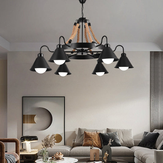 Lampadario Vintage con Corda LV584/6BK, 6xE27 Lampadari Vintage in Legno Scuro Titolo predefinito Alessandro Design