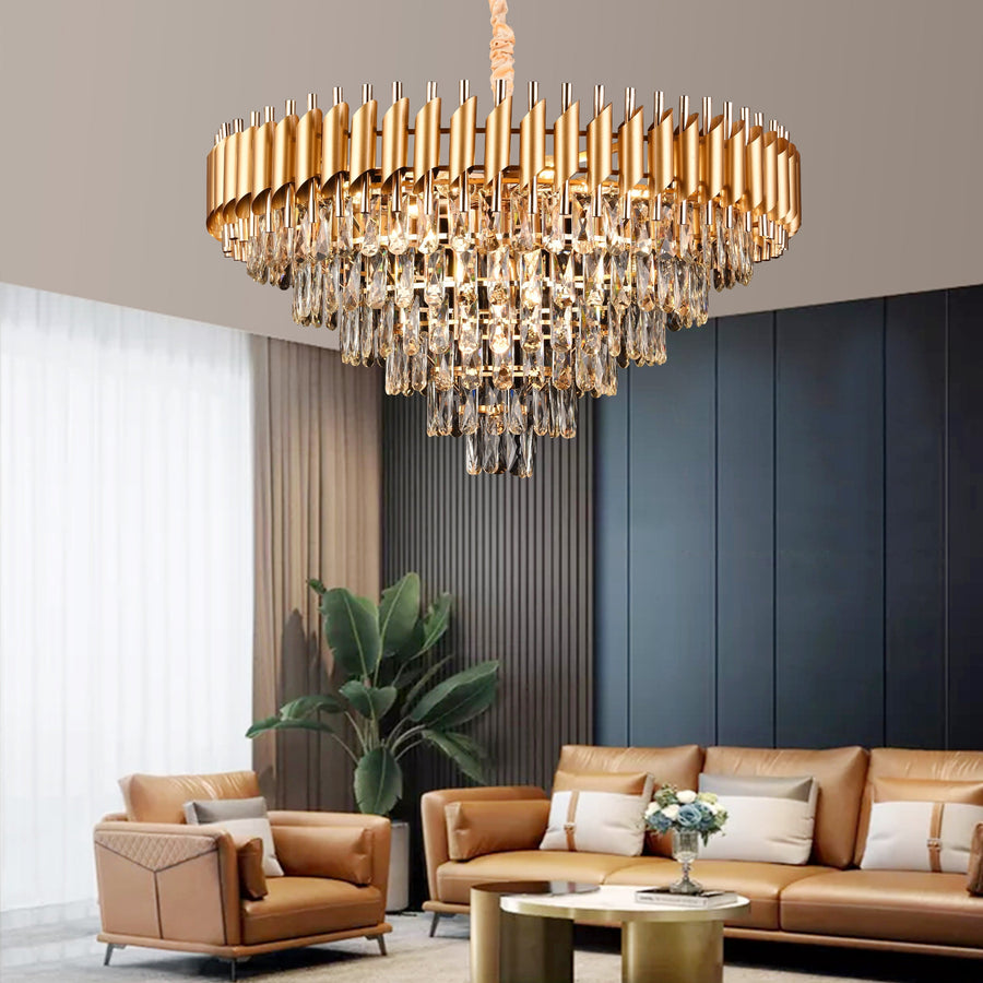VERSAILLES Lampadario in cristallo Supremo, CC900/800GD, 12xE14, diametro 80 cm, oro lucido, altezza regolabile, metallo e cristallo Lampadari in cristallo Titolo predefinito Alessandro Design