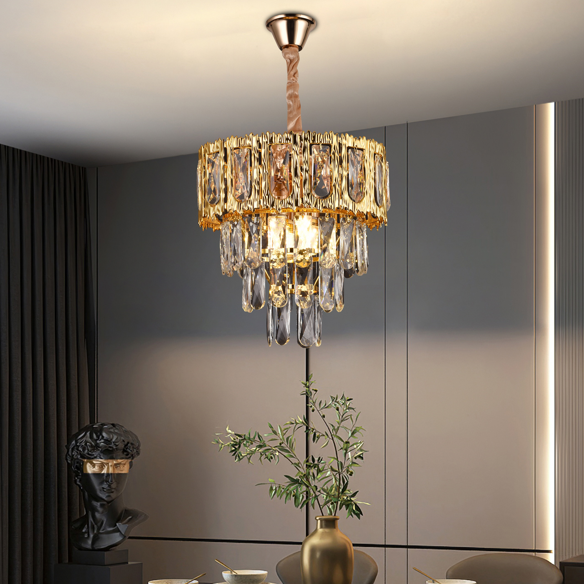 Lampadario in Cristallo BELVEDERE Petito 3xE14, Diametro 30cm, Oro Lucido, Altezza Regolabile Lampadario in Cristallo Titolo predefinito Alessandro Design