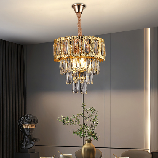 Lampadario in Cristallo BELVEDERE Petito 3xE14, Diametro 30cm, Oro Lucido, Altezza Regolabile Lampadario in Cristallo Titolo predefinito Alessandro Design