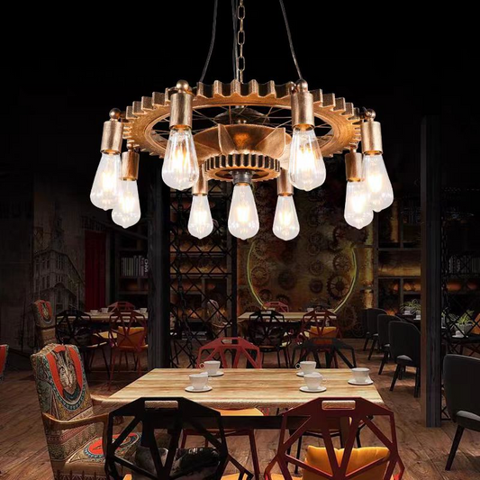 Lampadario Vintage con Corda LV591/9BK, 9xE27 Lampadari Vintage in Legno Scuro Titolo predefinito Alessandro Design