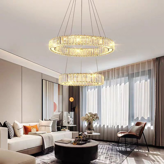 Lampadario LED con telecomando LLC130/2CH, cristallo e metallo, 62W, 2 cerchi, dimmerabile, altezza regolabile, luce fredda/calda/neutra, illuminazione di lusso Lampadari LED con telecomando Titolo predefinito Alessandro Design