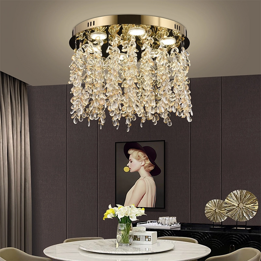 Lampadario LED in cristallo LLC213/400GD Rotondo, 22W, Luce Fredda/Calda/Neutra, Cristallo, Oro