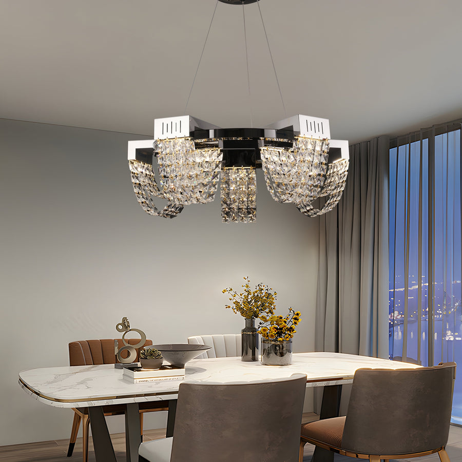 Lampadario LED in Cristallo 15W, STRATUS Magno, Diametro 50cm, Cromo Lucido, Luce Calda Neutra Fredda 3000K/4000K/6000K Altezza Regolabile, Metallo e Cristallo Lampadari in Cristallo Titolo predefinito Alessandro Design