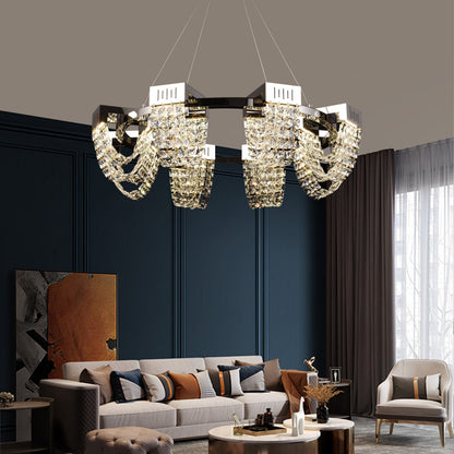 Lampadario LED in Cristallo 24W, STRATUS Regalis, Diametro 80cm, Cromo Lucido, Altezza Regolabile, Luce Calda Neutra Fredda 3000K/4000K/6000K, Lampadari in Cristallo in Metallo e Cristallo Titolo predefinito Alessandro Design