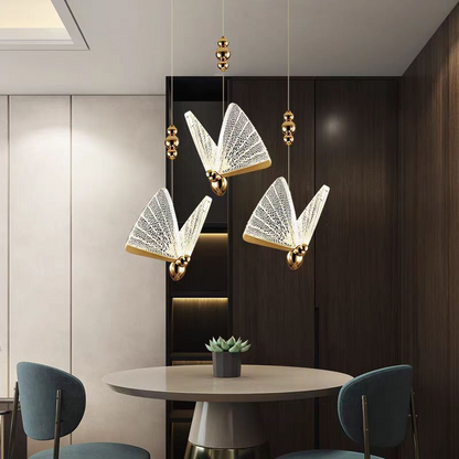 Lustră Suspendată LED Acril Butterfly 9W, Lumina Calda/Neutra/Rece 3000K/4000K/6000K, Auriu, Metal și Acril, Inaltime Reglabila Lustre LED Default Title Alessandro Design