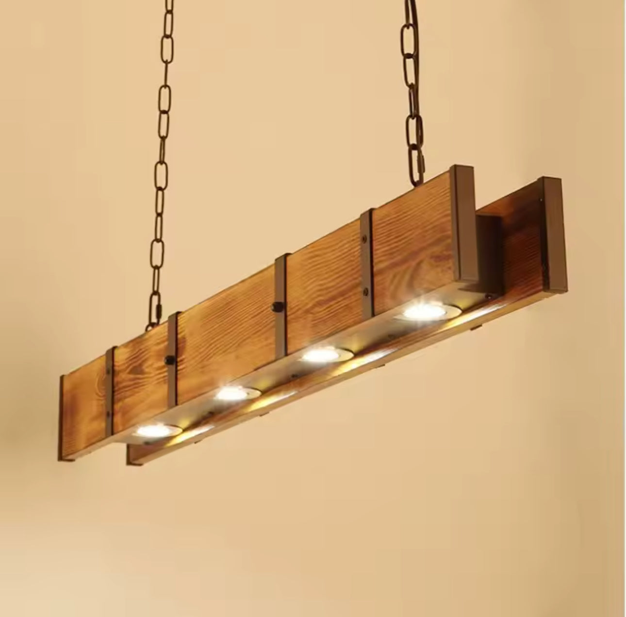 Lampadario LED vintage LV565/4, 12W, 3000K, Fienile Rustico, Legno e Metallo, 100cm, Lampadari Vintage Giallo Titolo predefinito Alessandro Design