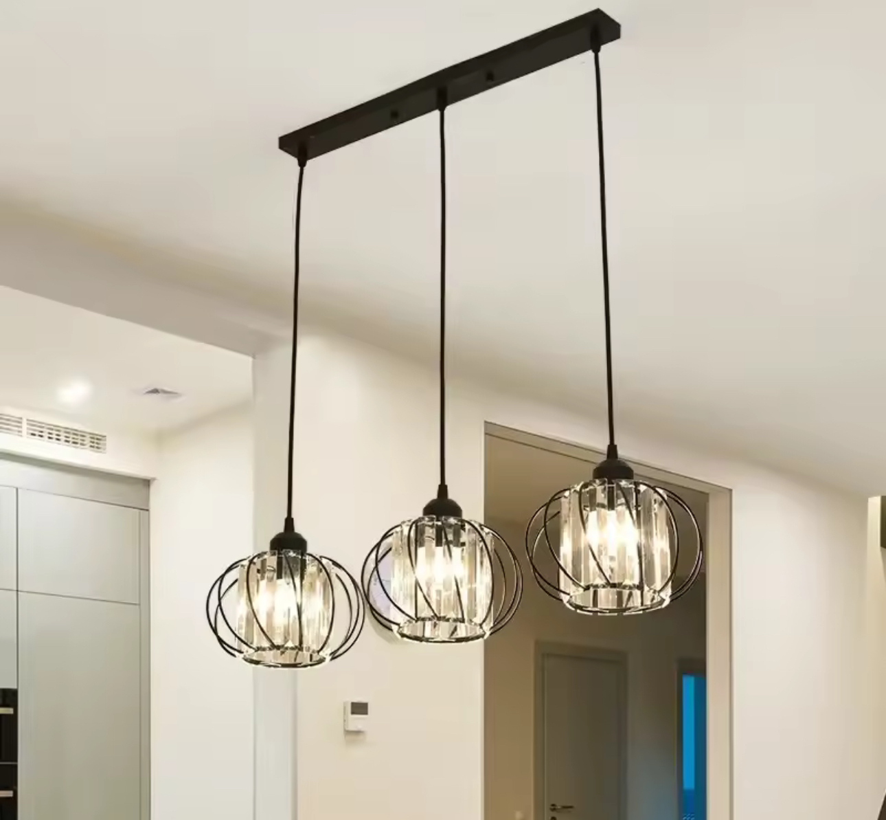 Lampadario Classico Moderno, Sospeso, Monica LC910/3LBK, 3 X E27, Nero, Metallo e Vetro, Altezza Regolabile Lampadari Classici Titolo predefinito Alessandro Design