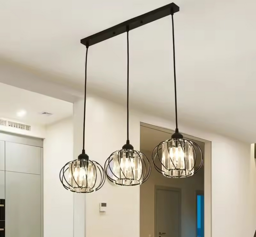 Lampadario Classico Moderno, Sospeso, Monica LC910/3LBK, 3 X E27, Nero, Metallo e Vetro, Altezza Regolabile Lampadari Classici Titolo predefinito Alessandro Design