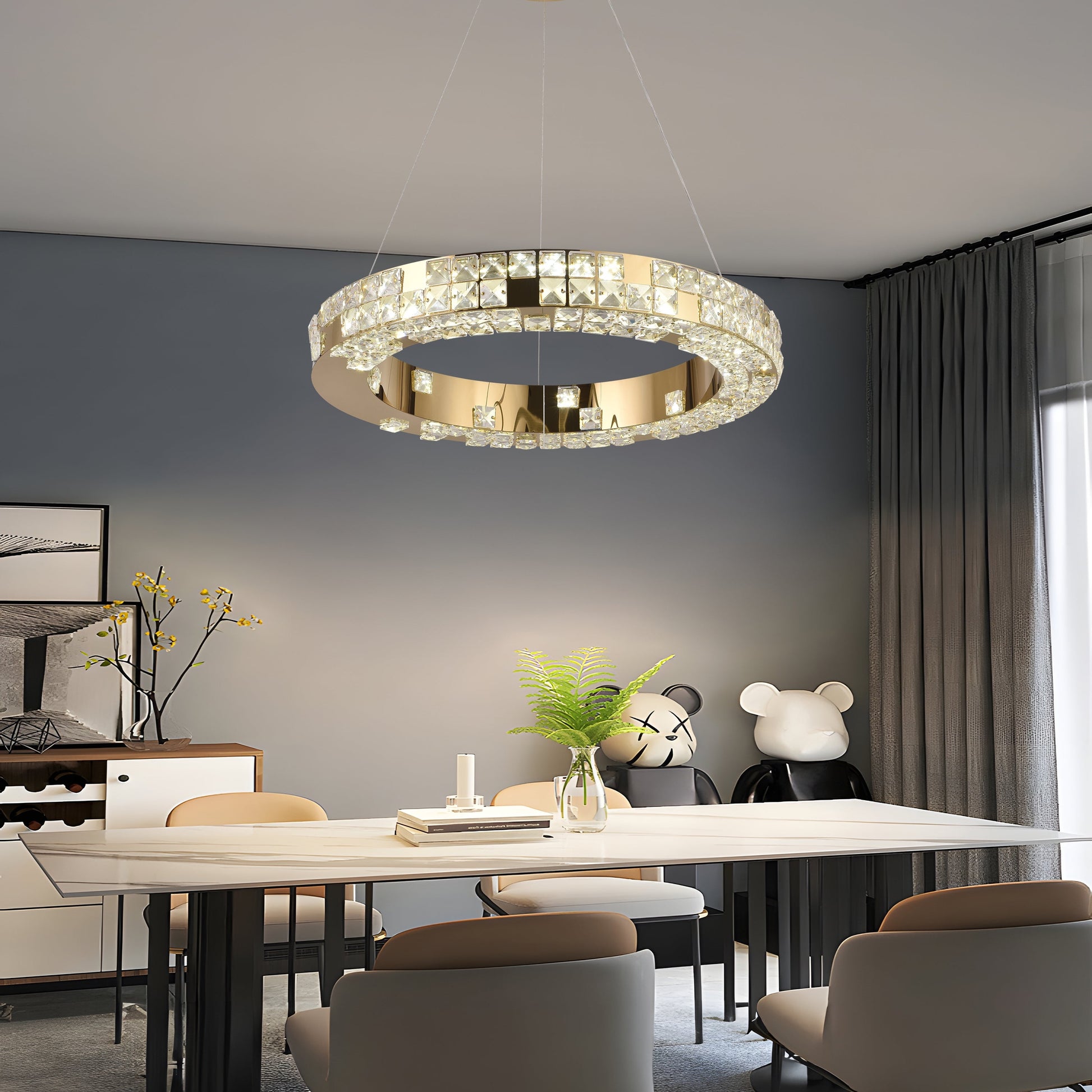 Lampadario LED con telecomando, LLC135/1GD, cristallo e metallo, 29W, 1 cerchio, dimmerabile, altezza regolabile, luce fredda/calda/neutra, illuminazione di lusso Lampadari LED con telecomando Titolo predefinito Alessandro Design