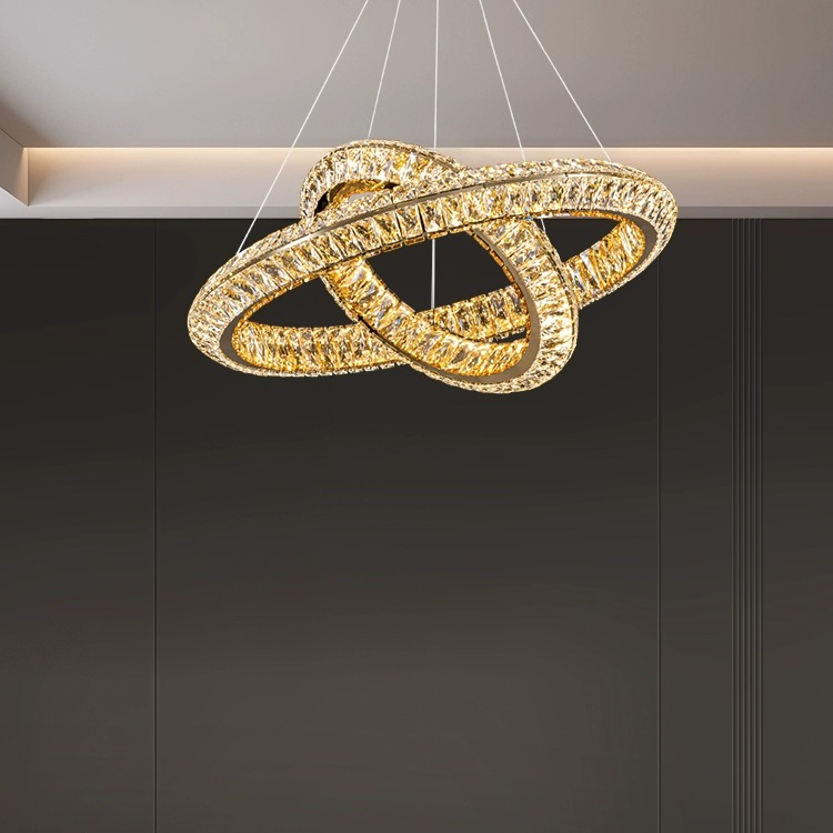 Lampadario LED con telecomando, LLC132/300GD, cristallo e metallo, 37W, 2 cerchi, dimmerabile, 3000K/4000K/6000K, Illuminazione di lusso Lampadari LED con telecomando Titolo predefinito Alessandro Design