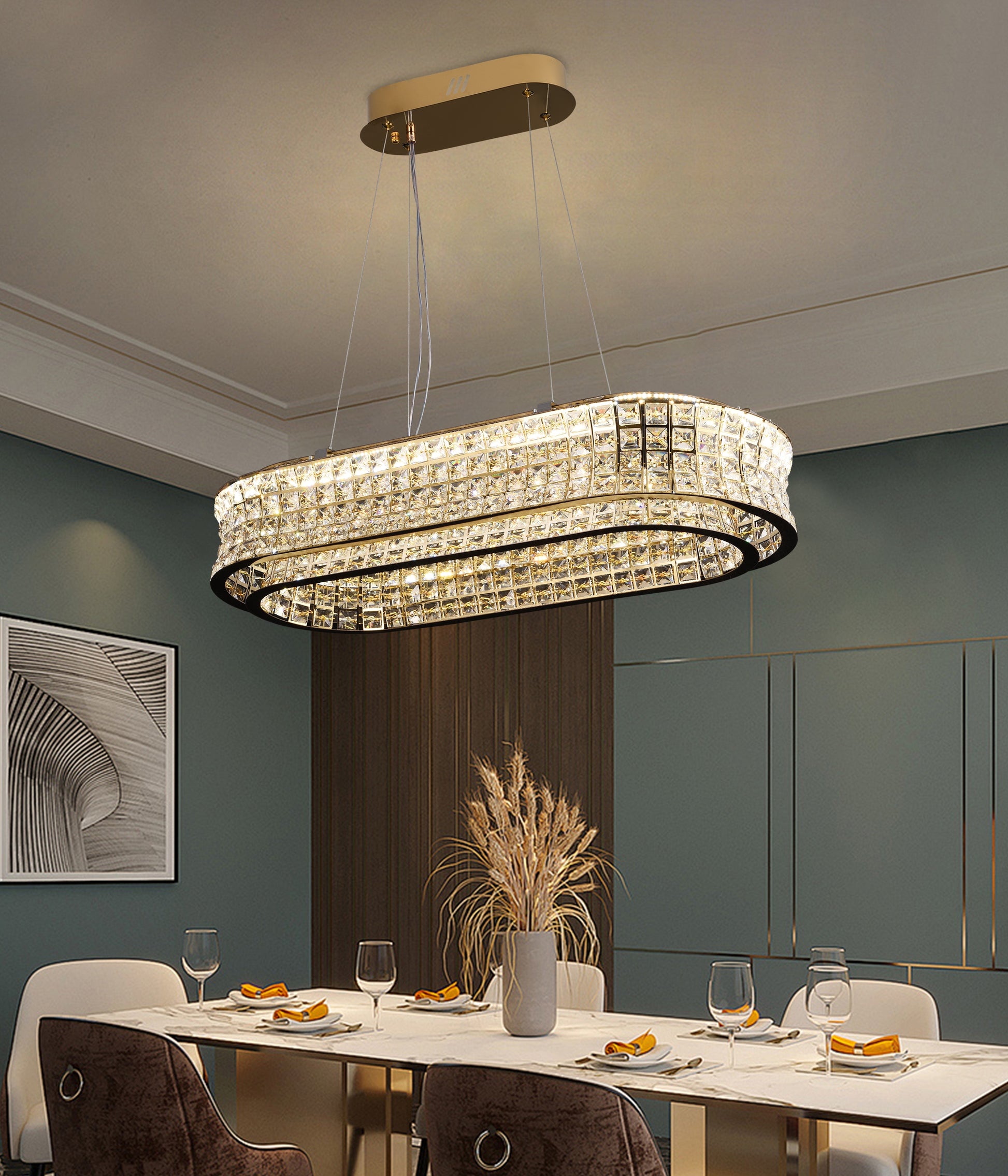Lampadario LED con telecomando, LLC160/750X350GD, cristallo e metallo, 72W, dimmerabile, altezza regolabile, luce fredda/calda/neutra, illuminazione di lusso Lampadari LED con telecomando Titolo predefinito Alessandro Design