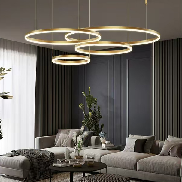 Lustra LED suspendata cu telecomanda LT813/4GD 139W, 4 Cercuri, lumina Rece/Calda/Neutra, Dimabila, Auriu, Inaltime Reglabila Lustre LED cu Telecomanda Default Title Alessandro Design