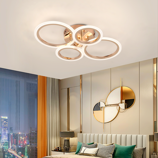 Lustra LED cu telecomanda BETTY 43W, 4 Cercuri, lumina Rece/Calda/Neutra, Dimabila, Auriu Lucios