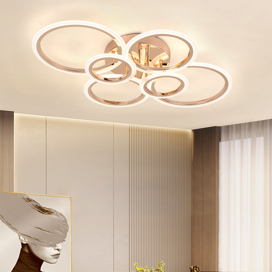 Lampadario LED con Telecomando BETTY 81W, 6 Cerchi, Luce Fredda/Calda/Neutra, Dimmerabile, Lampadari LED Oro Lucido con Telecomando Titolo predefinito Alessandro Design