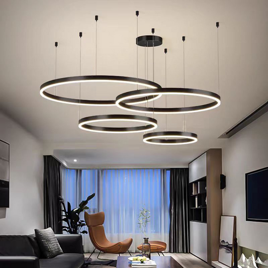 Lampadario LED a Sospensione con telecomando LT813/4BK 139W, 4 Cerchi, Luce Fredda/Calda/Neutra, Dimmerabile, Nero, Lampadario LED con Telecomando Regolabile in Altezza Titolo predefinito Alessandro Design