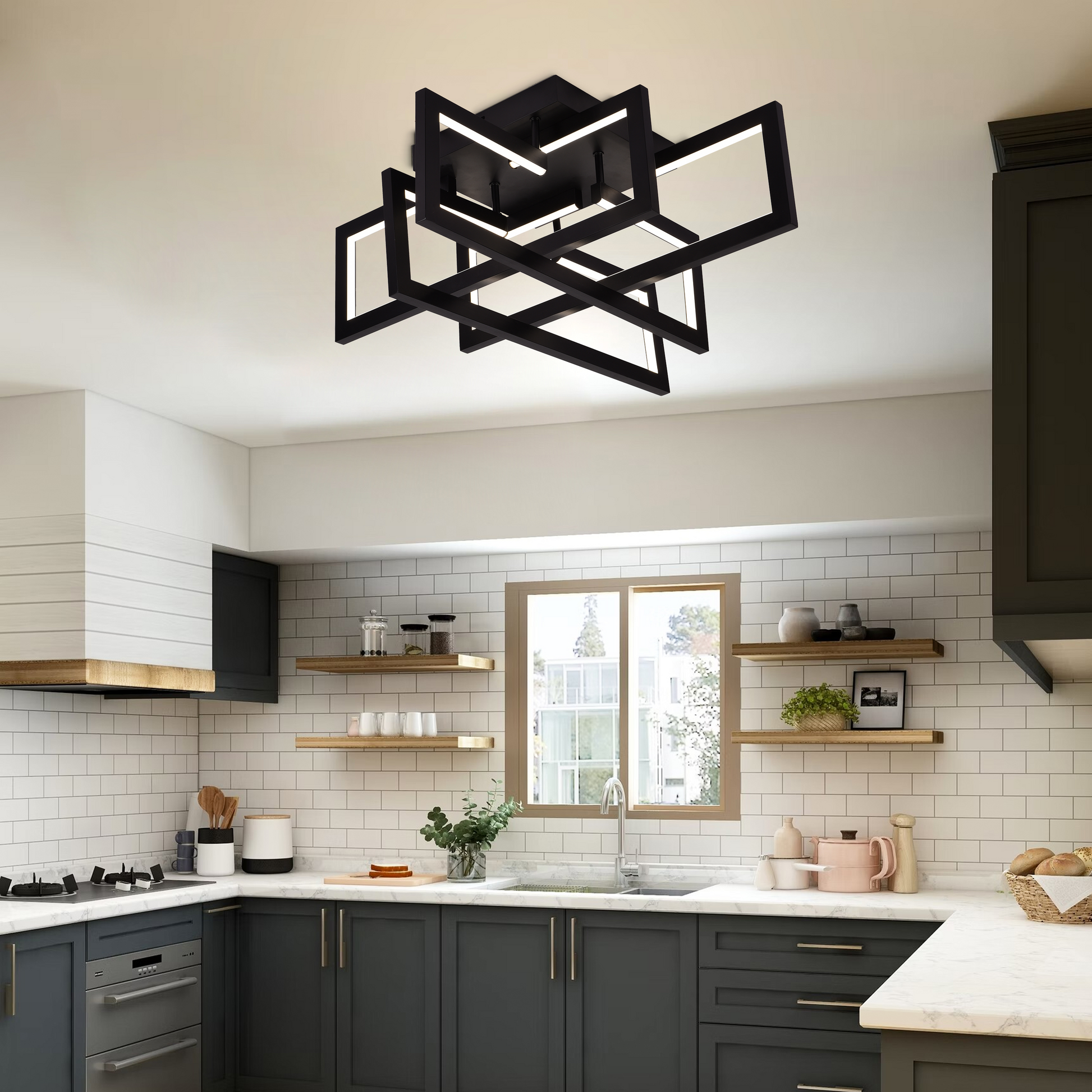 Lampadario LED con telecomando 96W, 4 Elementi, Luce Fredda/Calda/Neutra, Dimmerabile, Nero Lampadari LED con Telecomando Titolo predefinito Alessandro Design