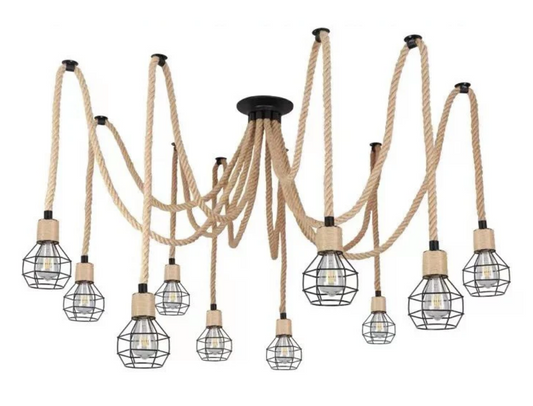 Lampadario Vintage LV121/10BK, 10xE27, Rustico, Corda e Metallo, 2x100cm, Supporto Nero Lampadari Vintage Titolo predefinito Alessandro Design