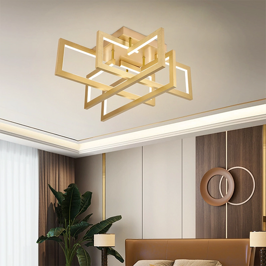 Lampadario LED con telecomando 96W, 4 Elementi, Luce Fredda/Calda/Neutra, Dimmerabile, Oro