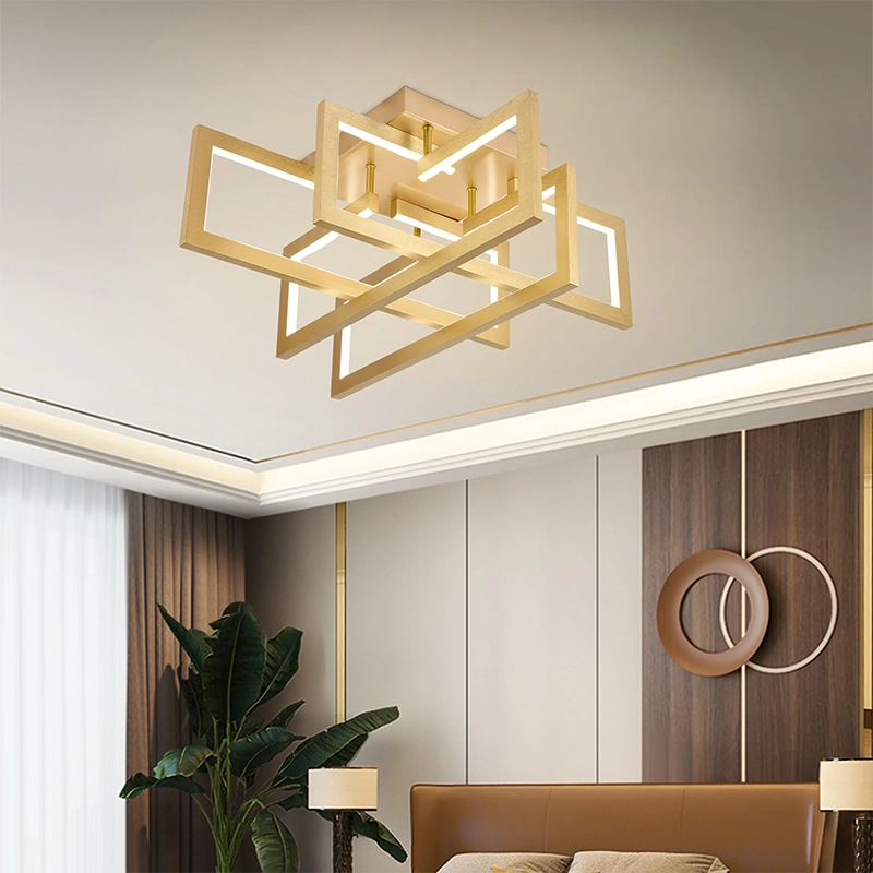 Lampadario LED con telecomando 96W, 4 Elementi, Luce Fredda/Calda/Neutra, Dimmerabile, Oro