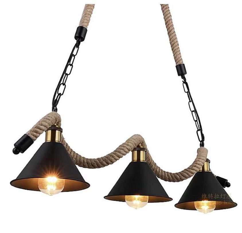 Lampadario in Corda 3xE27, Marrone, Metallo e Corde Lampadari Vintage Titolo predefinito Alessandro Design