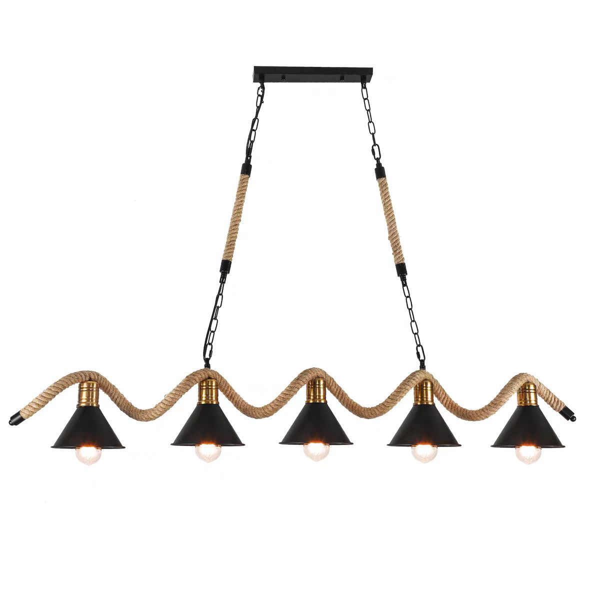 Lampadario in corda, 5xE27, marrone, metallo e corda LV570/5BK Lampadari vintage Titolo predefinito Alessandro Design