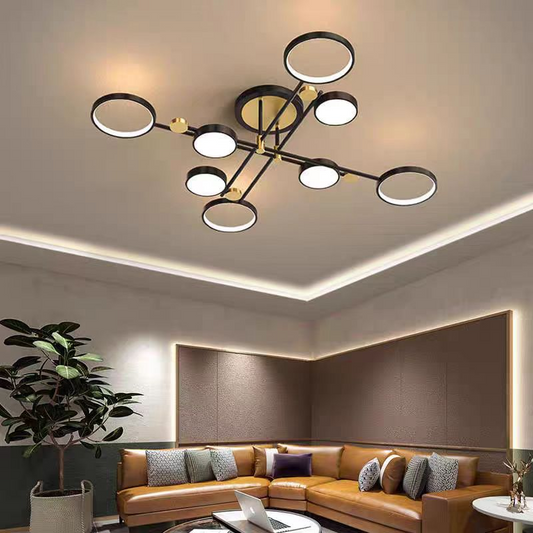 Lampadario LED con Telecomando LT721/8BK+GD, 44W, 8 Elementi, Luce Calda/Fredda/Neutra, Dimmerabile, Nero/Oro Lampadari LED con Telecomando Titolo predefinito Alessandro Design