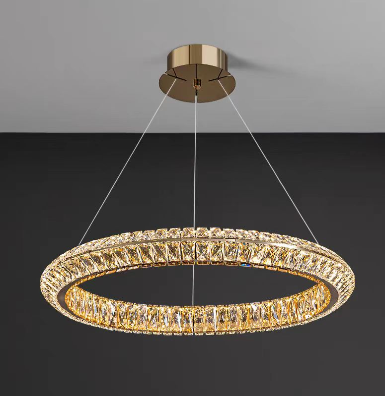 Lampadario LED con telecomando, LLC132/500GD, cristallo e metallo, 26W, 1 cerchio, dimmerabile, altezza regolabile, luce fredda/calda/neutra, illuminazione di lusso Lampadari LED con telecomando Titolo predefinito Alessandro Design