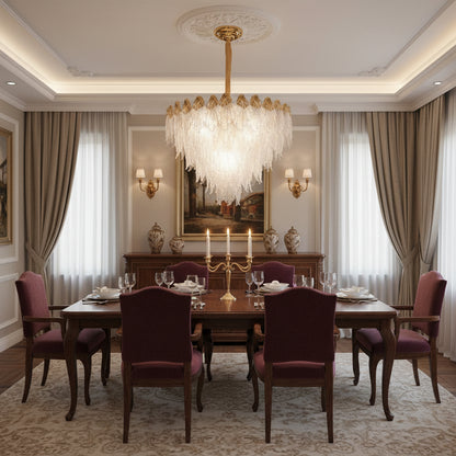 Lampadario Cristallo MURANO Magno 12xE14, D60 cm, Oro, Altezza Regolabile, Metallo e Cristallo