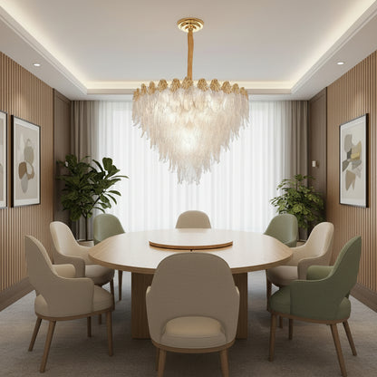 Lampadario Cristallo MURANO Magno 12xE14, D60 cm, Oro, Altezza Regolabile, Metallo e Cristallo