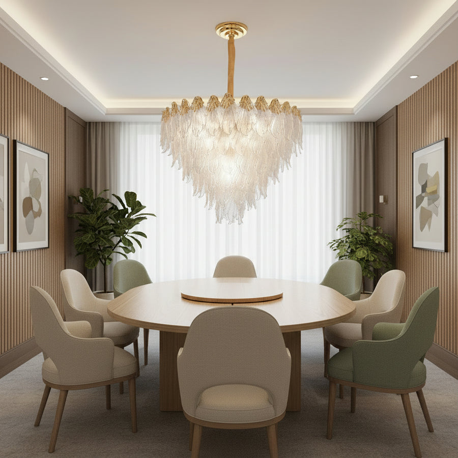 Lampadario Cristallo MURANO Magno 12xE14, D60 cm, Oro, Altezza Regolabile, Metallo e Cristallo