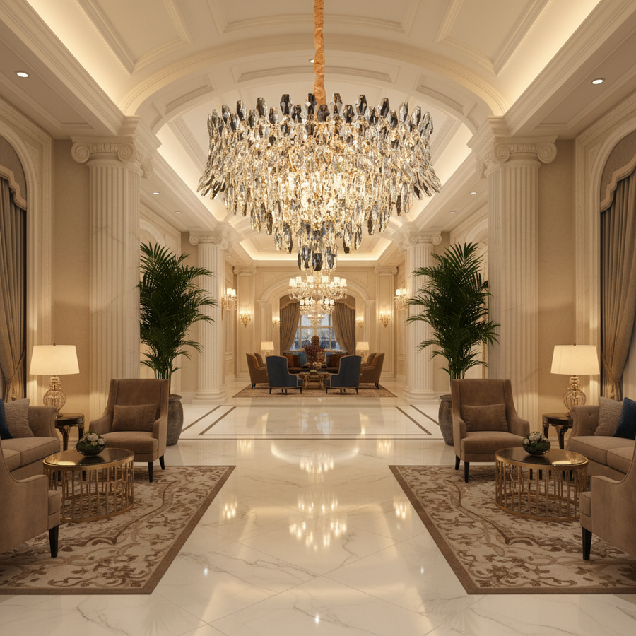 Lampadario in Cristallo MONARCH Magno 12xE14, Diametro 60cm, Altezza 40cm, Oro Lucido, Altezza Regolabile, Design Elegante Lampadario in Cristallo Titolo predefinito Alessandro Design