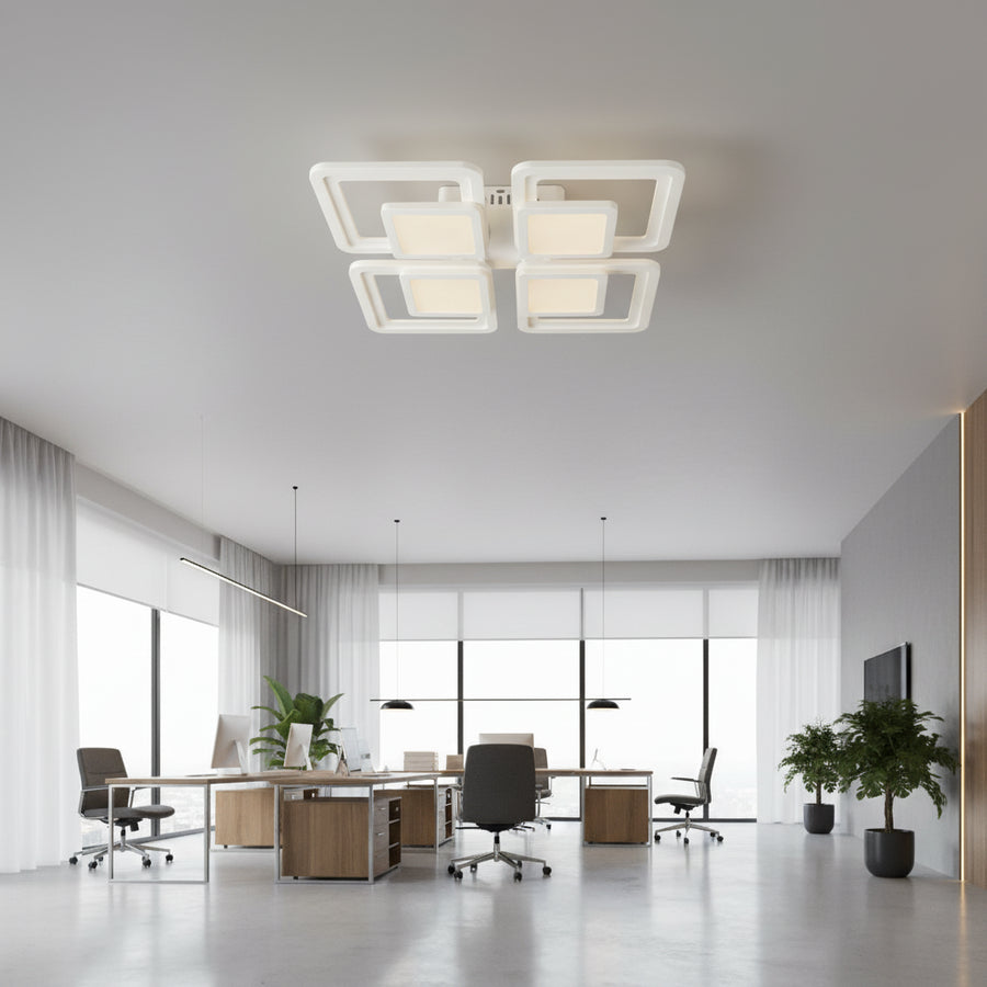 Lampadario a LED con telecomando SUSAN 96W, 4 Quadrati, Luce Fredda/Calda/Neutra, Dimmerabile, Lampadario a LED Bianco con telecomando Titolo predefinito Alessandro Design