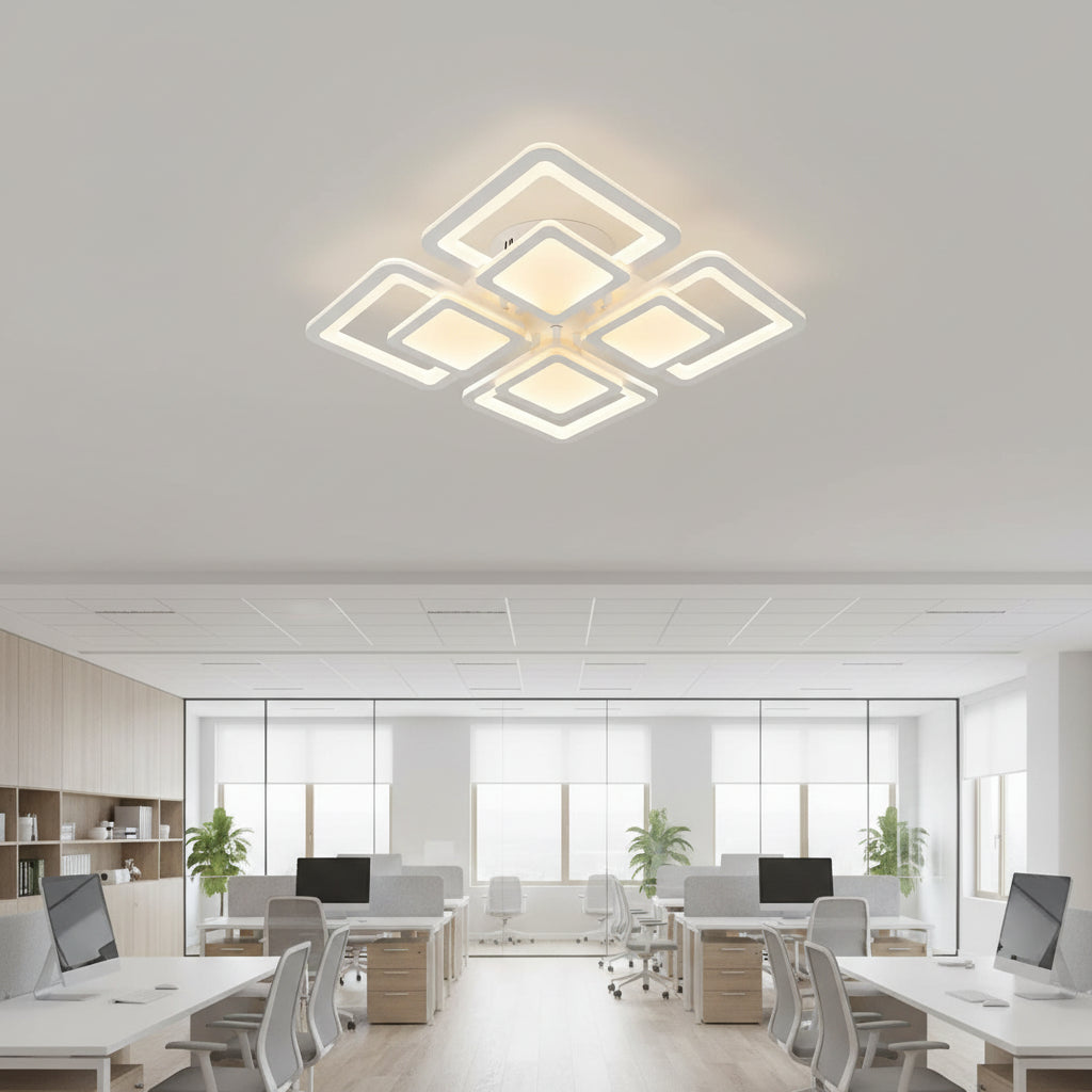 Lampadario a LED con telecomando SUSAN 96W, 4 Quadrati, Luce Fredda/Calda/Neutra, Dimmerabile, Lampadario a LED Bianco con telecomando Titolo predefinito Alessandro Design