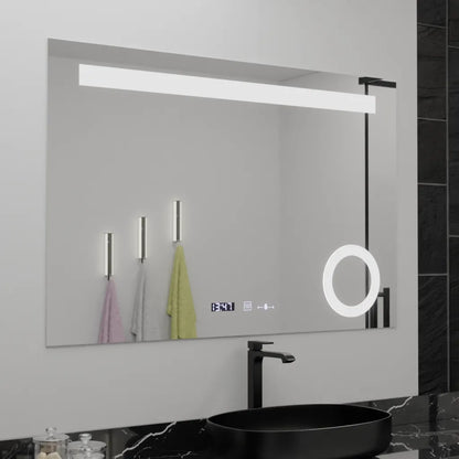 Specchio rettangolare a LED, 120x80 cm, ABSOLU MotionGlow Marcello, sistema di disappannamento, orologio e termometro, lente d'ingrandimento cosmetica, specchi dimmerabili Marcello Titolo predefinito Alessandro Design