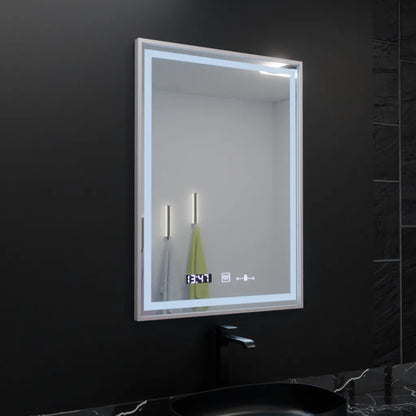 Specchio rettangolare a LED, 60x80 cm, Verite Imperial Silver Motion Glow Marcello, sistema antiappannamento, orologio e termometro, specchi dimmerabili Marcello Titolo predefinito Alessandro Design