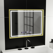 Specchio rettangolare a LED, 80x60 cm, Verite Royale Gold MotionGlow Marcello, sistema antiappannamento, orologio e termometro, specchi dimmerabili Marcello Titolo predefinito Alessandro Design