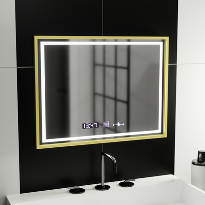 Specchio rettangolare a LED, 80x60 cm, Verite Royale Gold MotionGlow Marcello, sistema antiappannamento, orologio e termometro, specchi dimmerabili Marcello Titolo predefinito Alessandro Design