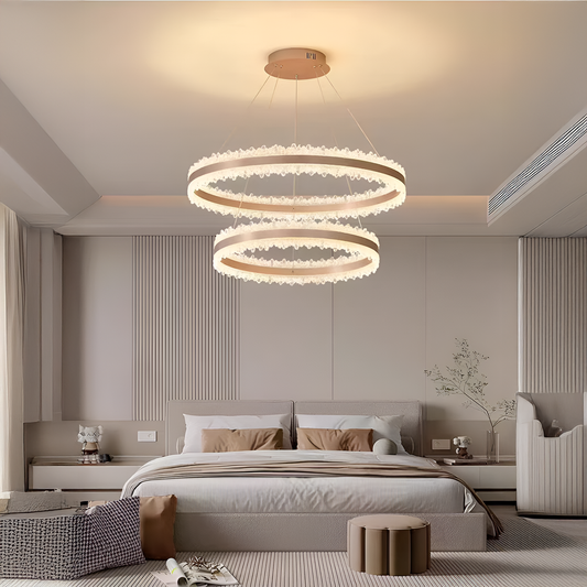 Lampadario LED a Sospensione con Telecomando NIVALIS Duo 127W, Cerchi 60x80cm, Luce Fredda/Calda/Neutra, Dimmerabile, Regolabile in Altezza, Lampadari LED Oro con Telecomando Titolo predefinito Alessandro Design