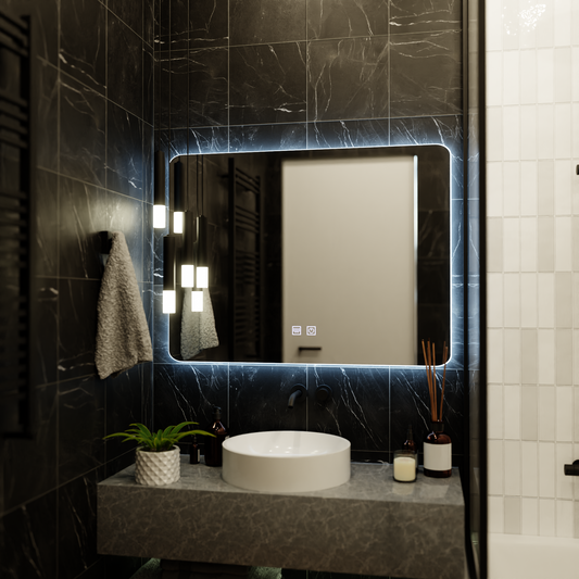 ARTEA Touch Specchio LED Rettangolare, 80X60cm, Sistema Demister, Dimmerabile, Race Light 6000K Korman Mirrors E Titolo predefinito Alessandro Design