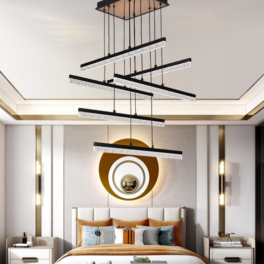 Lampadario LED a Sospensione con Telecomando, STRATA, 6 elementi, 82W, Luce 3000/4000/6000K, Nero, Altezza Regolabile Lampadari LED con Telecomando Titolo predefinito Alessandro Design