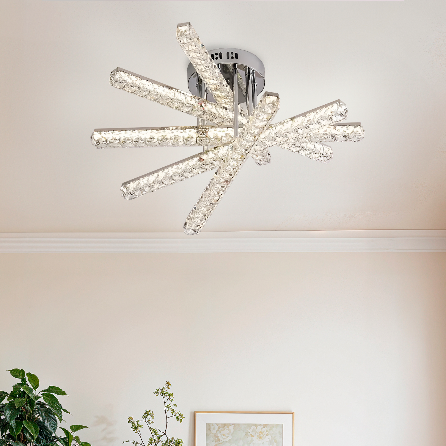 Lampadario LED con telecomando LUELLA 79W 5 Elementi, Lineare, Luce Fredda/Calda/Neutra, Dimmerabile, Cristallo Argento Lampadario LED Titolo predefinito Alessandro Design