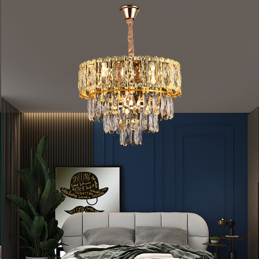 Lampadario in Cristallo BELVEDERE Nobile 5xE14, Diametro 40cm, Oro Lucido, Altezza Regolabile Lampadario in Cristallo Titolo predefinito Alessandro Design