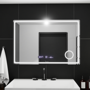 Specchio rettangolare a LED, 90x60 cm, Velour MotionGlow Marcello, sistema antiappannamento, orologio e termometro, lente d'ingrandimento cosmetica, specchi dimmerabili Marcello Titolo predefinito Alessandro Design