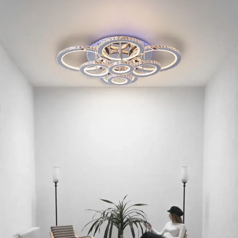 Lampadario LED con telecomando e cristallo LIA RGB 182W, 8 Cerchi, Luce Fredda/Calda/Neutra, Dimmerabile, Lampadari LED in Cristallo Cromo Bianco Lucido Titolo predefinito Alessandro Design