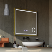 LED Touch CLARUS Specchio con sistema antiappannante, orologio e temperatura 80x60 cm Cornice dorata Specchi ingranditori cosmetici spazzolati Korman S Titolo predefinito Alessandro Design