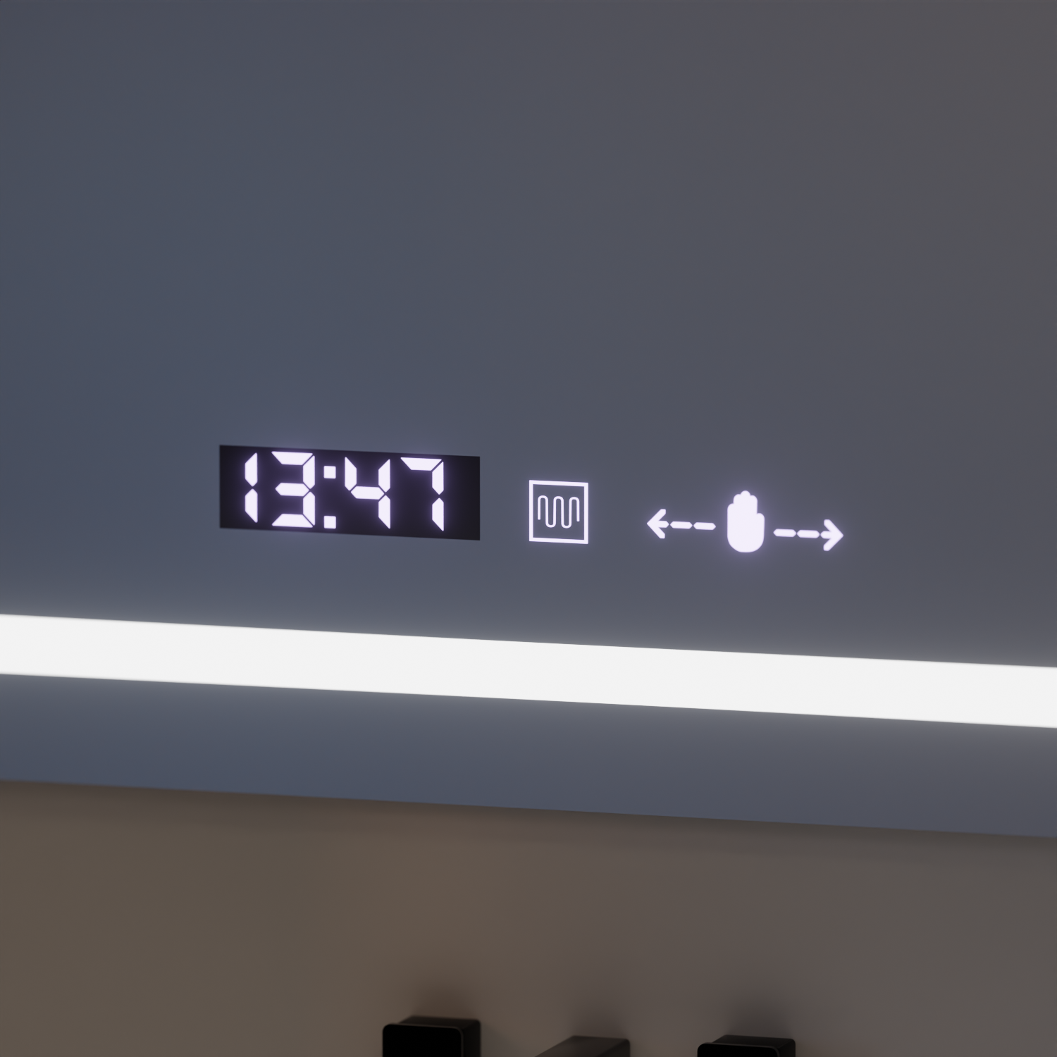 Specchio rettangolare a LED, 110x75 cm, Eclat MotionGlow Marcello, sistema antiappannamento, orologio e termometro, lente d'ingrandimento cosmetica, specchi dimmerabili Marcello Titolo predefinito Alessandro Design