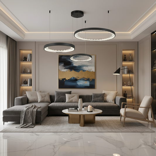 Lampadario LED a Sospensione con telecomando, Cristalli K9, 80W, 3 Cerchi, Luce Fredda/Calda/Neutra, Dimmerabile, Nero, Altezza Regolabile Lampadari Moderni Titolo predefinito Alessandro Design